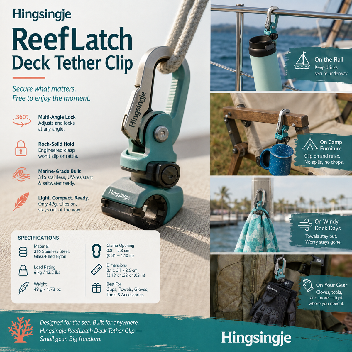 Hingsingje™ ReefLatch Deck Tether Clip