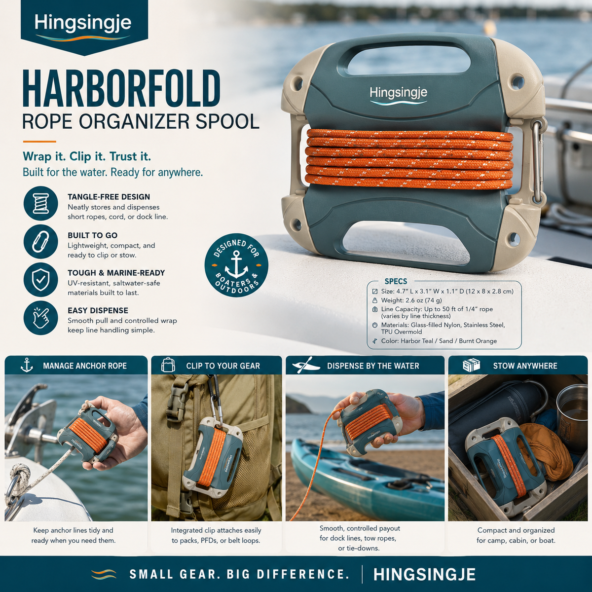 Hingsingje™ HarborFold Rope Organizer Spool